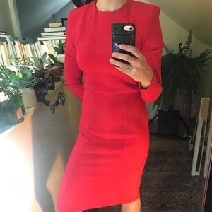 ASOS red shoulder pad midi dress